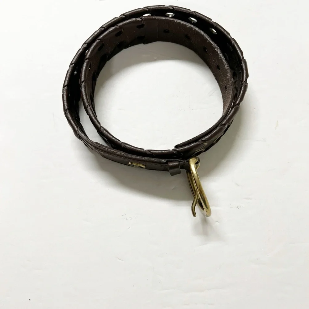 Michael Kors Womens Vintage Dark Brown Wrapped Gold Grommet Leather Belt Size M